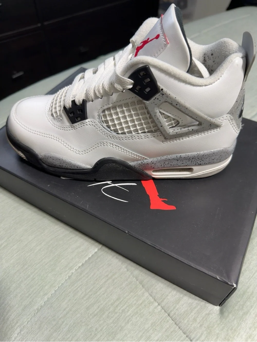 Jordan 4 Retro White/Black/Grey with Red Jumpman